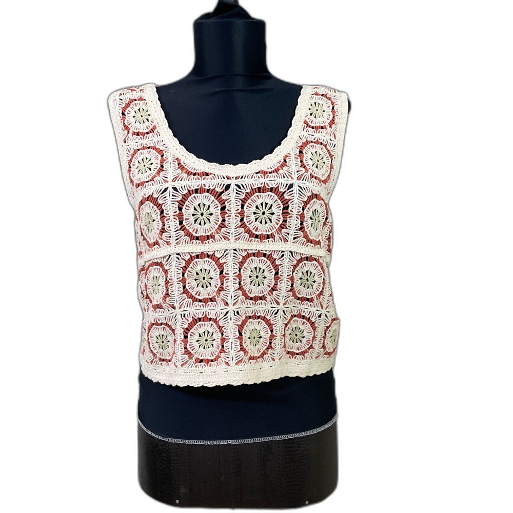 Rachel Zoe Crochet Granny Square Crop Tank Top742 Women S/M Boho Festival Hippie